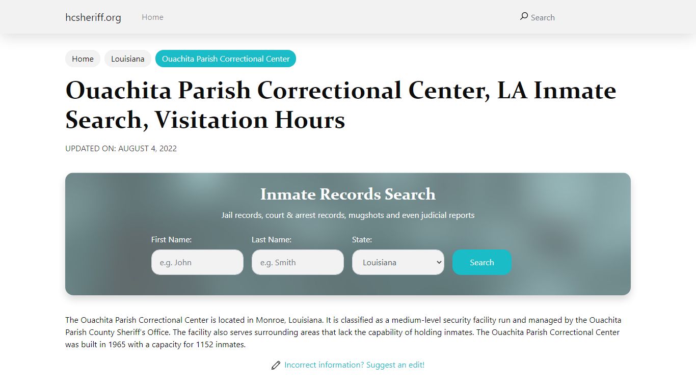 Ouachita Parish Correctional Center, LA Inmate Search ...